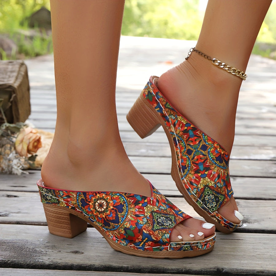 Bellamy - Floral Chunky Heel Sandals