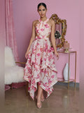 L'atiste Dress L'atiste Blush Pink Floral Handkerchief High Low Halter
