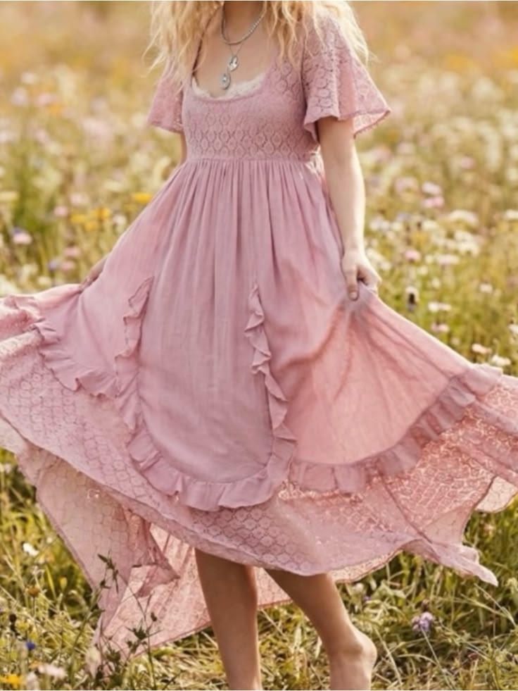 Dress Bring The Romance Midi Dress Womens Large Pink Lace Boho Color: