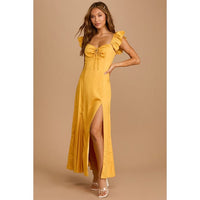 Dress Got Your Love Mustard Yellow Ruffled Button Back Maxi Dress Size