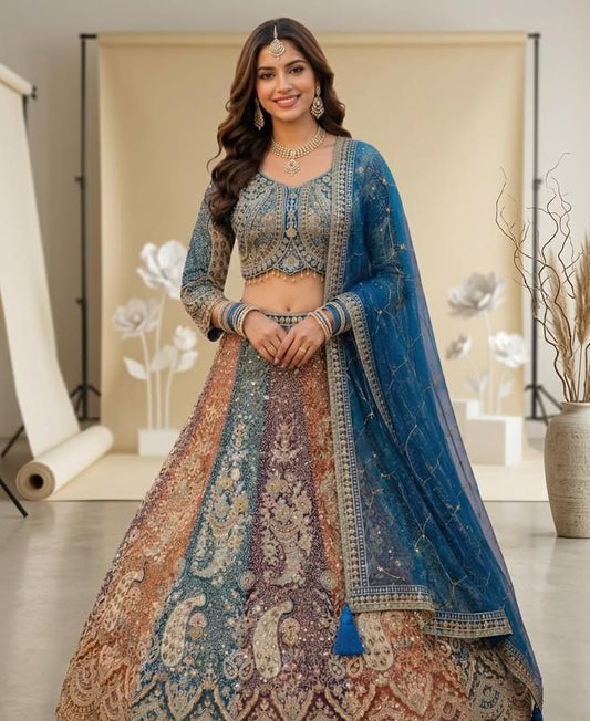 Multicolor Heavy Bridal Lehenga Choli Coding Sequin Embroidered