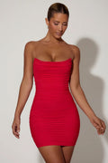 Ruched Backless Bodycon Mini Dress In Red