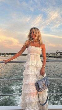 Classy A Line Spaghetti Straps White Lace Long Evening Dress Prom