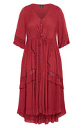 City Chic Rosie Lace Trim High Low Maxi Dress In Red At