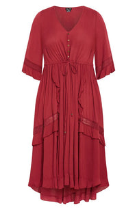 City Chic Rosie Lace Trim High Low Maxi Dress In Red At
