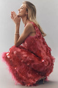 Hutch Sleeveless Scoop Neck Sequin Feather Trim Midi Dress