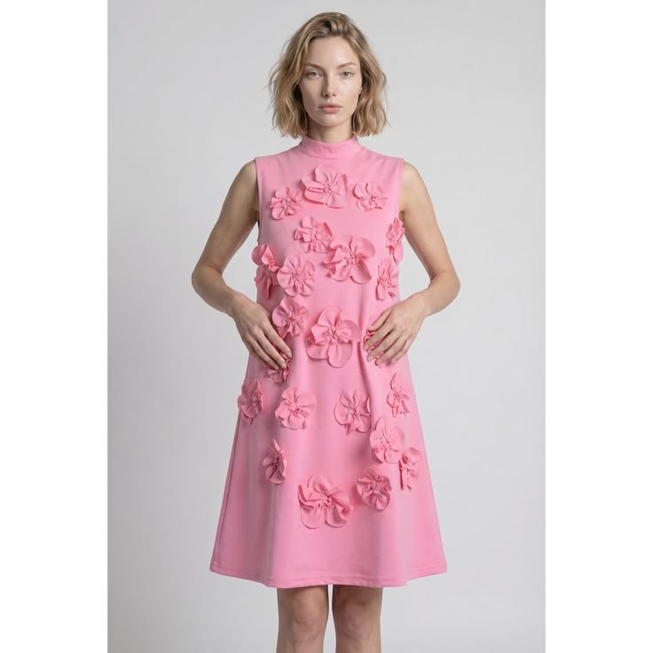 Women's Pink Floral Appliqué Mini Dress