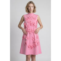 Women's Pink Floral Applique Mini Dress Medium Modenaire