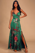 Still the One Emerald Green Floral Print Satin Maxi Dress