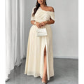 Plus One Shoulder Split Thigh Party Evening Gown Dress Color: Cream
