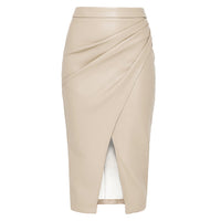 Reese Faux Leather Midi Skirt with Side Pleat