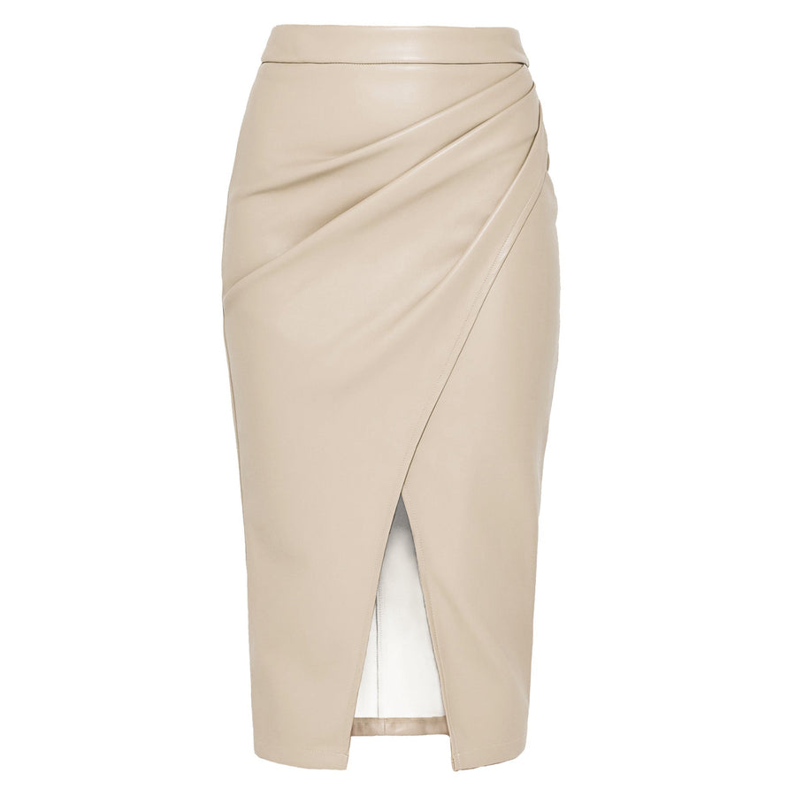 Reese Faux Leather Midi Skirt with Side Pleat