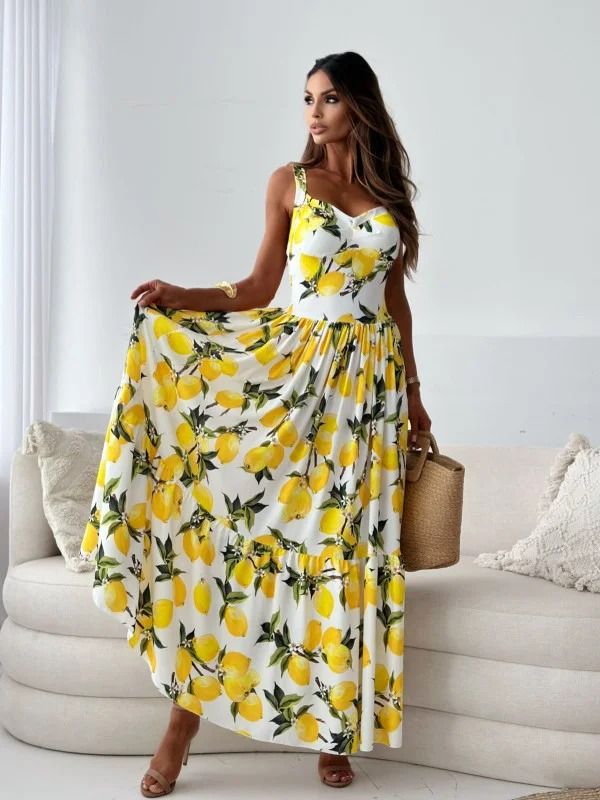 Sling Backless Printed Slit Dress