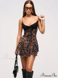 Lace Patchwork A Line Dress Leopard