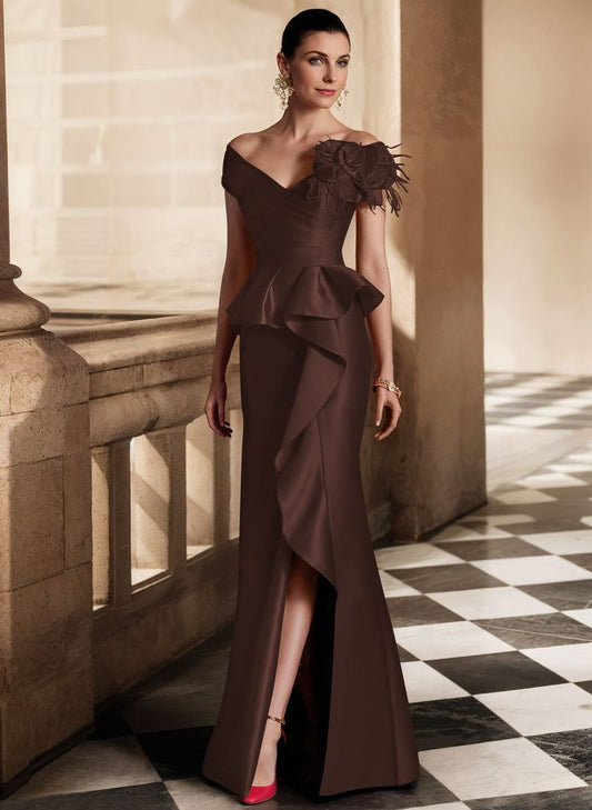 Missacc Chocolate Mother Of The Bride Dress Feather Trimmed 3D Floral