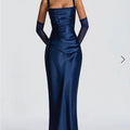 Fashion Dress Elegant Navy Blue Satin Gown Color: Blue Size: M