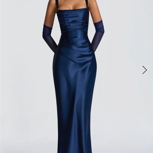 Fashion Dress Elegant Navy Blue Satin Gown Color: Blue Size: M