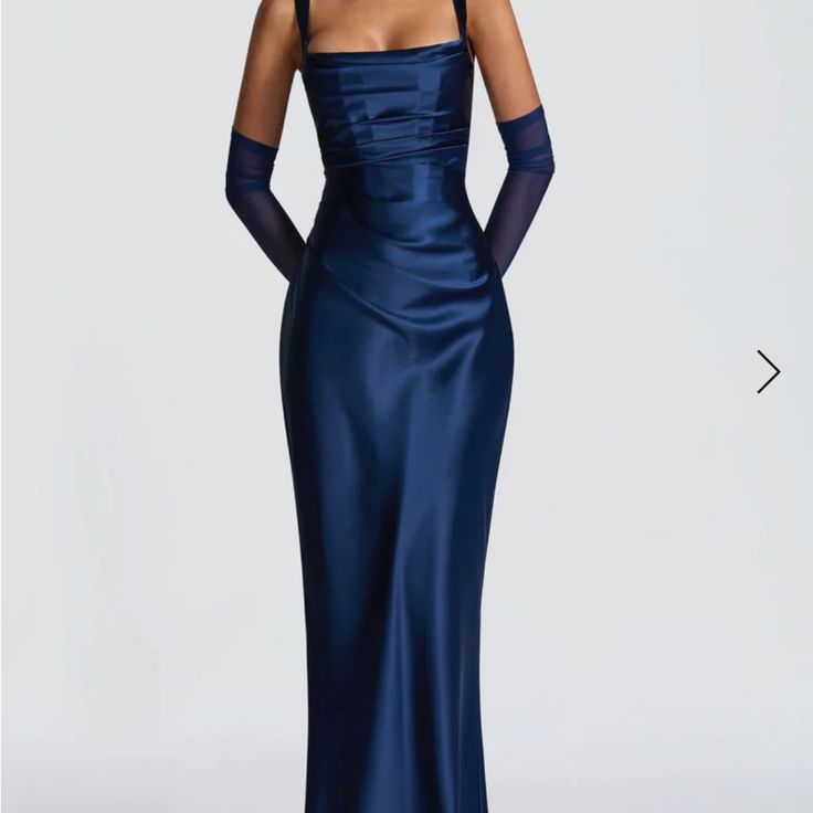 Fashion Dress Elegant Navy Blue Satin Gown Color: Blue Size: M