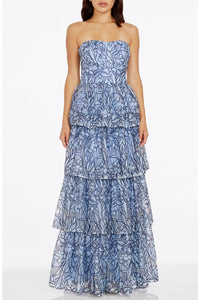 Aubriella Beaded Floral Strapless Tiered Gown