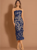 Dress Strapless Della Navy Floral Lace Midi Dress Nwt Color: Blue