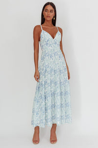 South Pacific Strappy Back Maxi Dress Floral Blue