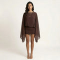 Anna Kaci Women's Mini Dress With Sheer Draped Long Sleeves And Fitted