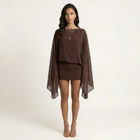 Anna Kaci Women's Mini Dress With Sheer Draped Long Sleeves And Fitted