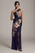Dylan Stretch Satin One Shoulder Side Slit Maxi Dress