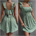 Bobo Floral Print Ruffle Sleeve Mini Dress Color: Green Size: Various