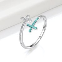 DOUBLE CROSS TURQUOISE & SILVER RING - (ADJUSTABLE)