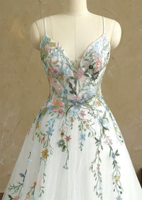 White Prom Dress With Handmade Flowers