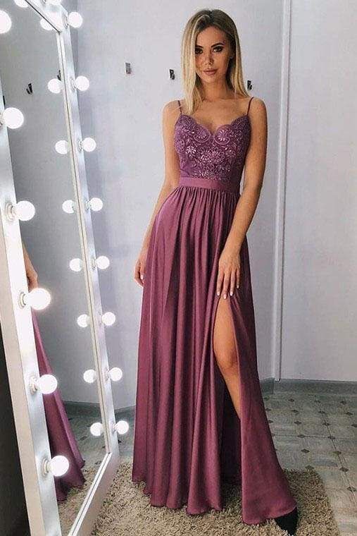 Spaghetti Straps Floor Length Prom With Appliques Beading A Line Long
