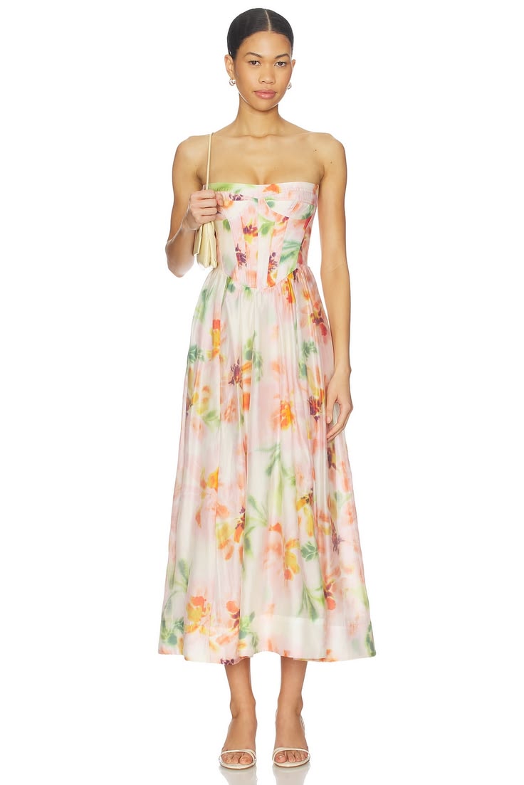 Bardot Lola Corset Midi Dress in Pink Floral from Revolve.com