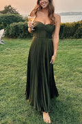 Strapless Twist Front Pleated Swing Maxi Dress