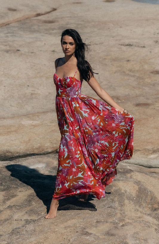 Achanti Print Pleated Maxi Dress
