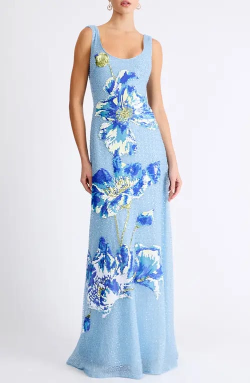 HELSI Jackie Beaded Gown in Baby Blue at Nordstrom, Size Large