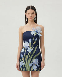 Floral Printed Mini Dress Navy Blue, 10 US