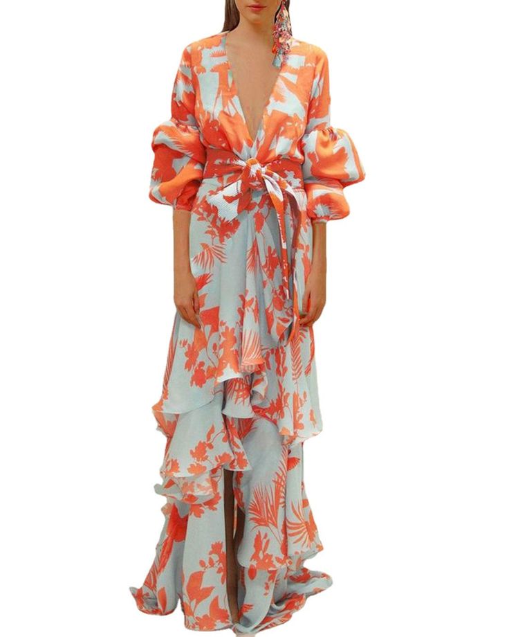Women's Fashion Print Holiday Chiffon Dress Deep Dress Light Green