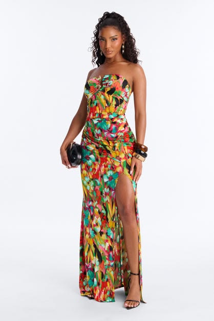 Destiny Strapless Maxi Dress Green Combo Fashion Nova