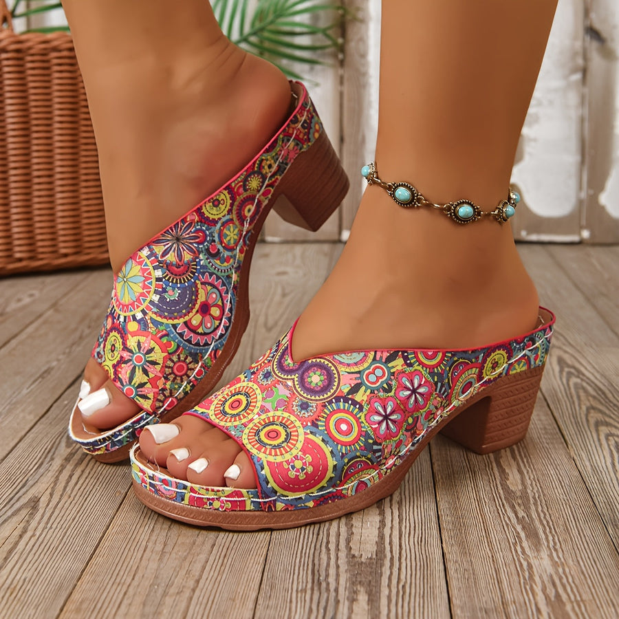 Bellamy - Floral Chunky Heel Sandals