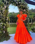 Sexy A Line V Neckline Organge Prom Dress Long Party Dress