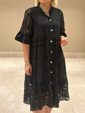 Merker Embroidered Button-Front Dress