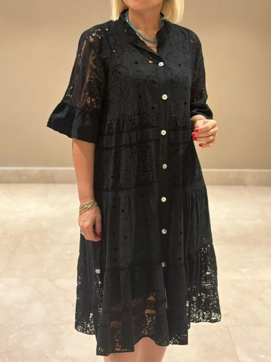 Merker Embroidered Button-Front Dress
