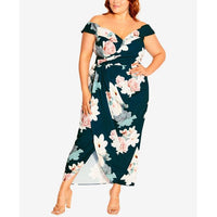 City Chic Dress City Chic Emerald Floral Off The Shoulder Maxi Dress