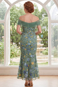Women Green Long Floral Mother Of The Bride Dress Off The Shoulder