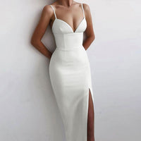 Strappy Sleeveless Slit Midi Bandage Dress White