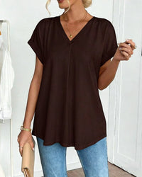 Saffron - Patchwork Back Slimming Cotton V-Neck T-Shirt