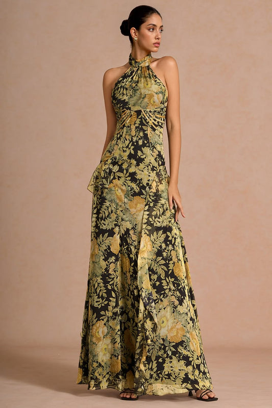 Azazie Vireya Black Floral Maxi Dress
