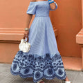 Multicolor Boho Women's Off Shoulder Striped A Line Dress Color: Blue