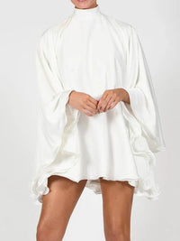 Solid Color High Neck Backless Flared Sleeves Mini Dress